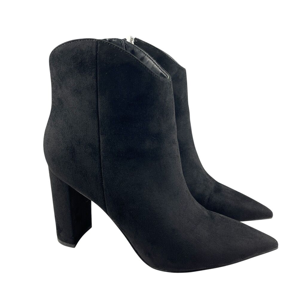 Marc Fisher Women’s Ankle Boots 10M Black Faux Suede Pointed Toe Block Heel